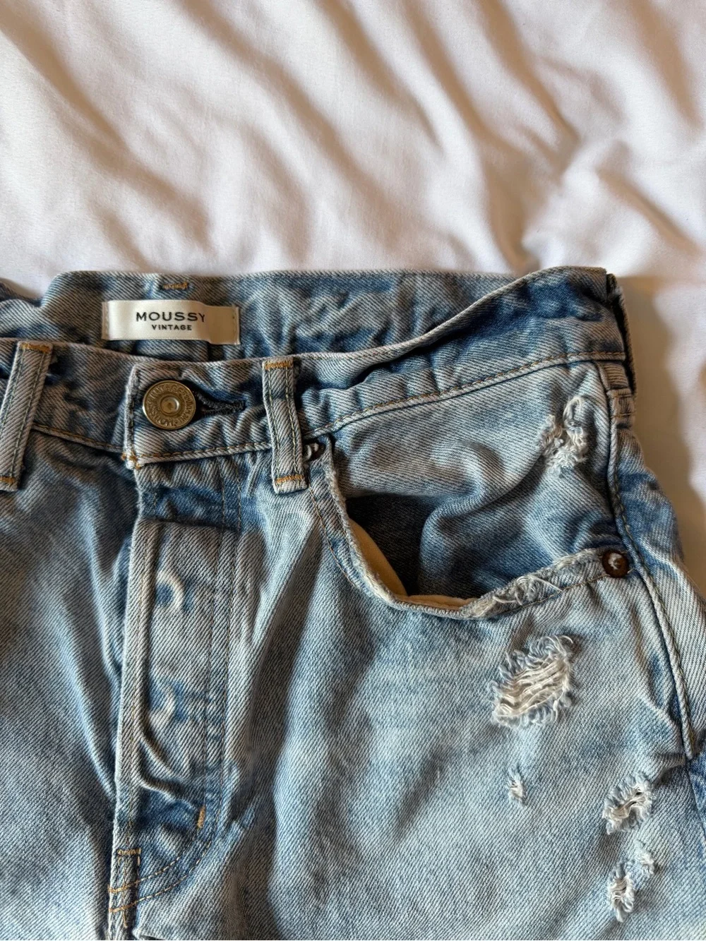 Moussy Vintage Light Blue Distressed Denim Shorts - Women's